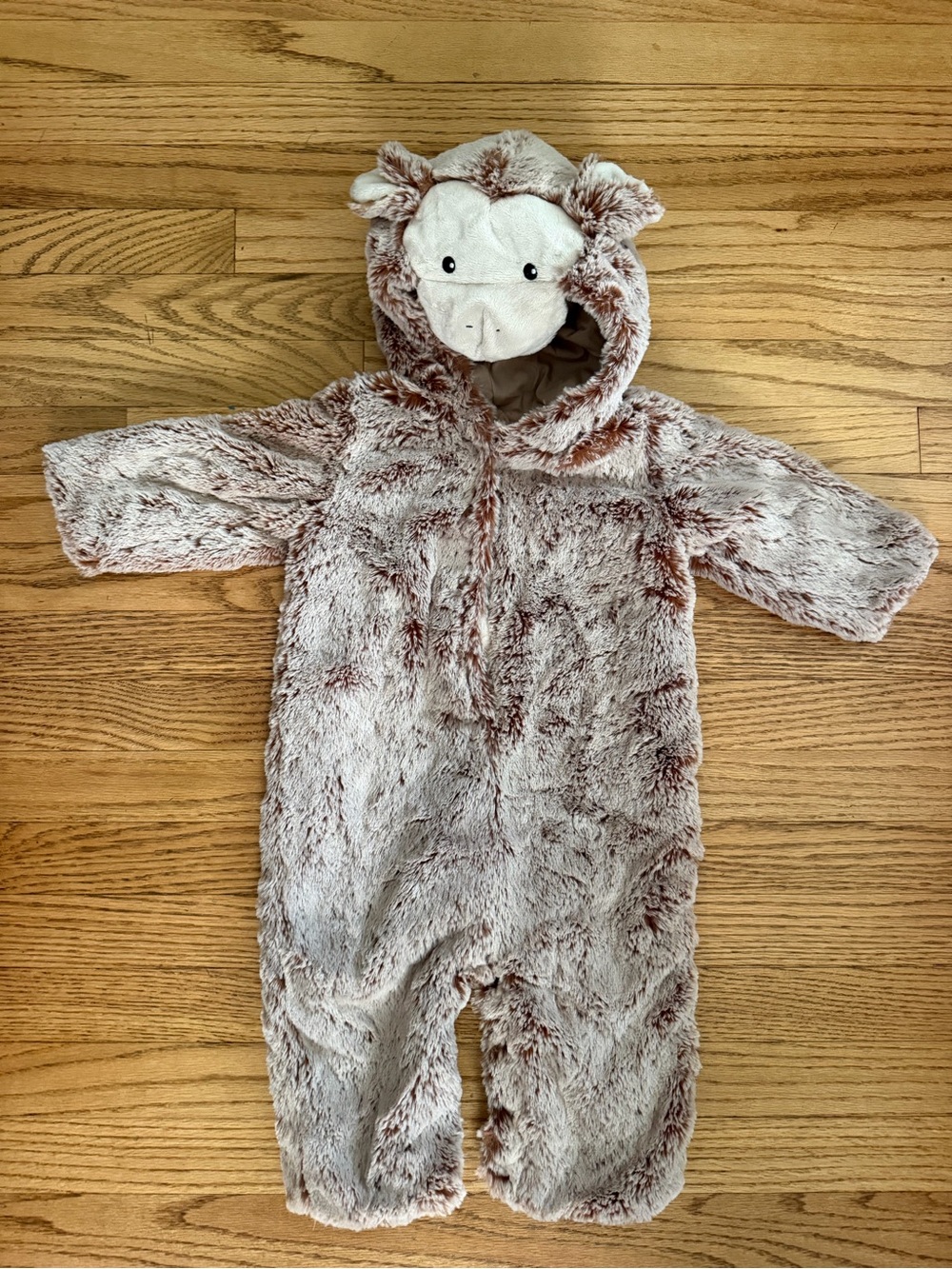 Pottery Barn Plush Monkey Hooded Baby One-Piece - Beige Taupe